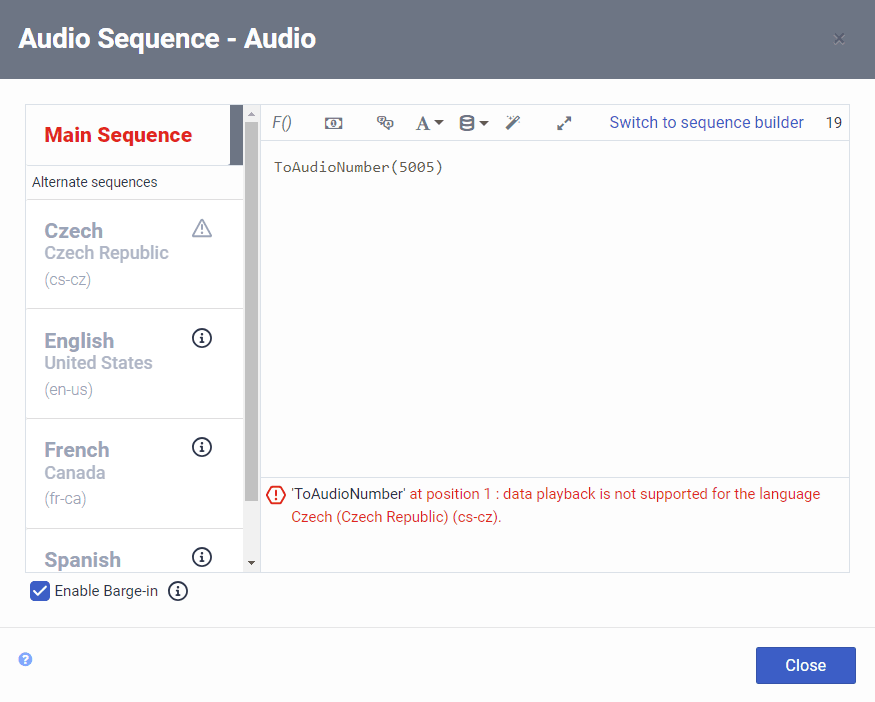 Data playback not supported