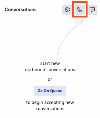 The COnversations roster with a box around the Start a new call icon