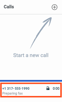 The Calls panel with fax status emphasized