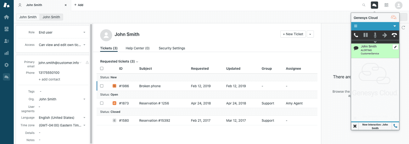 Screen pop user record for chats with Genesys Cloud for Zendesk