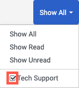 The Inbox Show All list with a group box checked