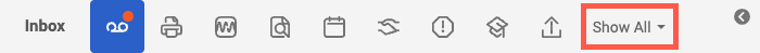 The Inbox menu bar with Voicemails highlighted and Show All in a box
