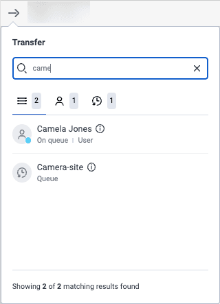 A digital transfer window that shows a matching person and queue
