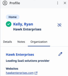 Screenshot showing organization details from agent's Profile Panel.