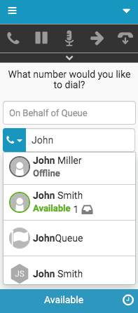 Type ahead search results for calls
