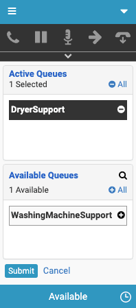 This image is a screenshot of the queue activation in the Genesys Cloud for Salesforce client.