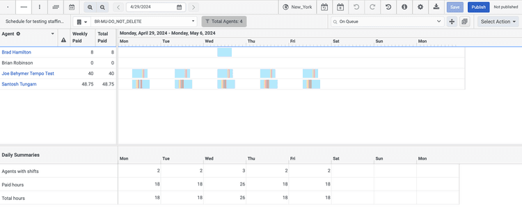 Week view of the schedule.