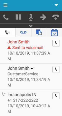 Call history view in the client
