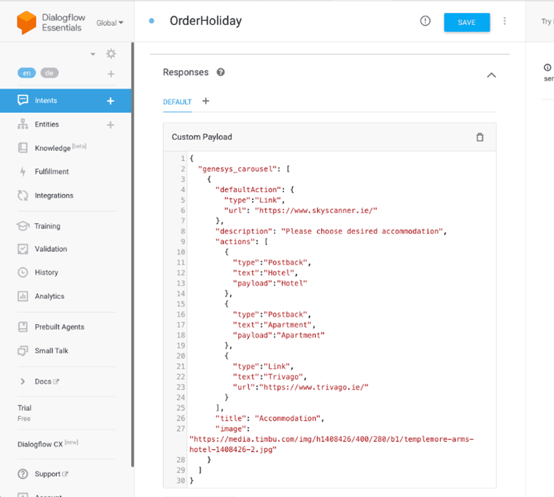 Cards in Google Dialogflow