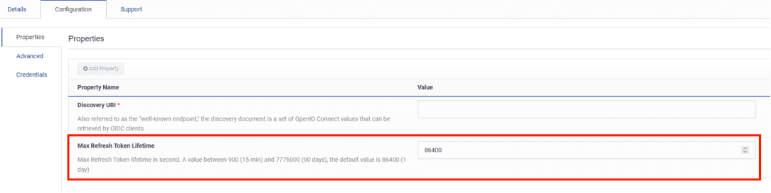 Displays the maximum refresh token lifetime configuration