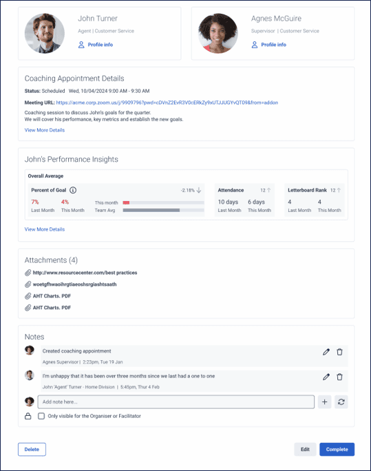 Coaching appointment details