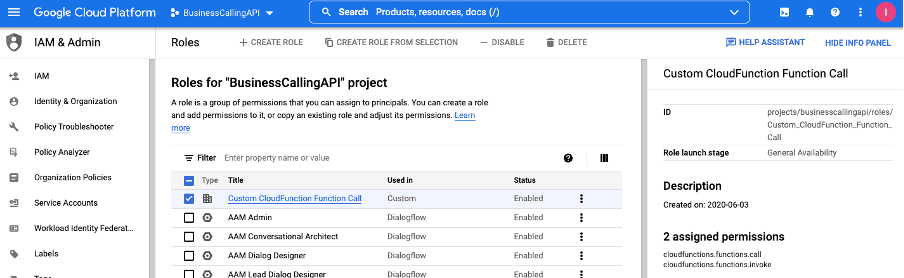 Permissions assigned to Cloud Functions