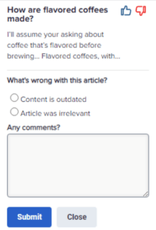 Agent feedback form on knowledge base articles