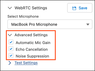 The images shows the advanced settings selected in Genesys Cloud CX Utility window.