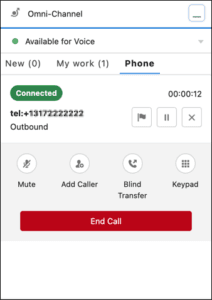 The Omni-channel widget with the available call controls