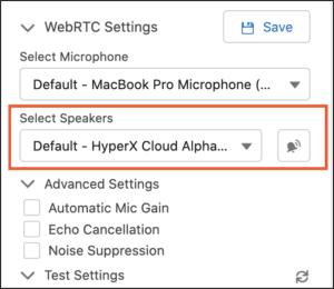 This image shows the selection of speakers in Genesys Cloud CX Utility.