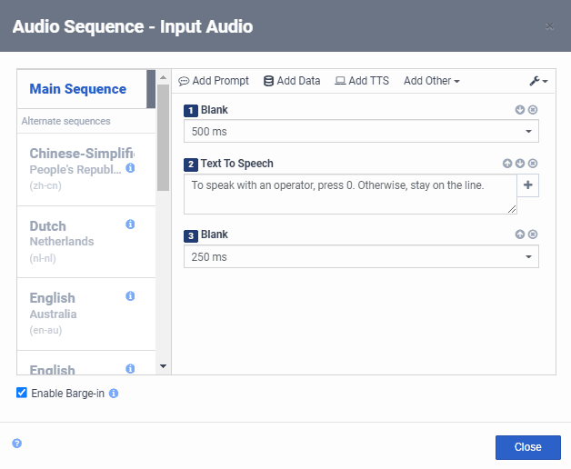 Voicemail opt out audio sequence