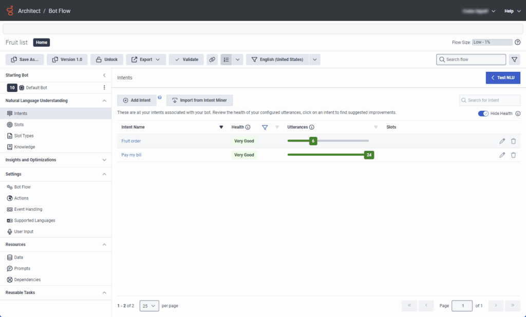 Intents bot flow example