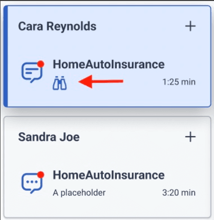 Binocular icon which indicates a monitored interaction
