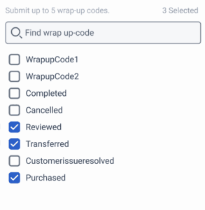 The workitems wrap-up codes list with three codes selected