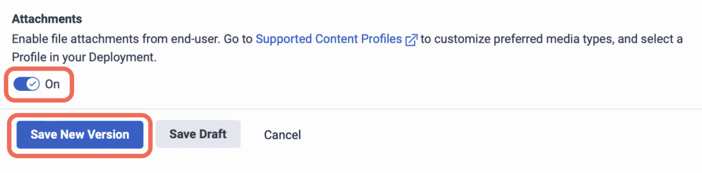 Attachments section in the depoyment configuration screen