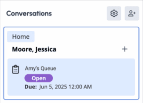 An alert for an incoming workitem that shows the contact name, queue, and division