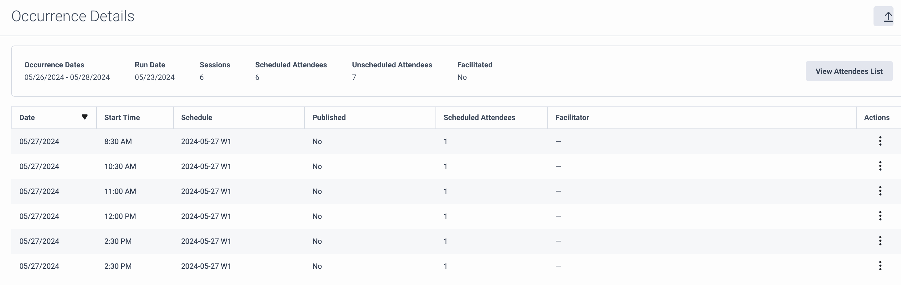 Occurrence details page
