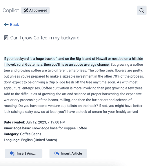Search knowledge in Copilot