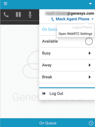 This image is a screenshot of the embedded client that shows the Logout Phone option disabled.