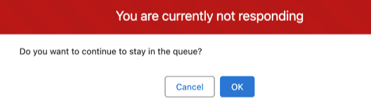 This image is a screenshot of the dialog box asking agent whether they want to remain on queue.