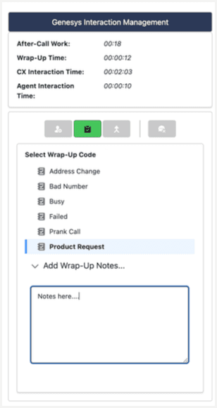 This image is a screenshot of the Genesys Interaction management that displays the wrap-up of an interaction.
