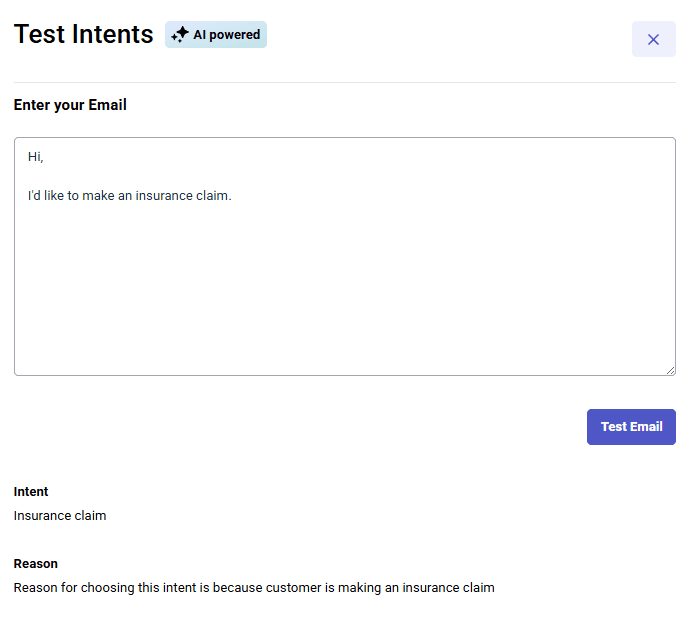 Test intents for an inbound email flow