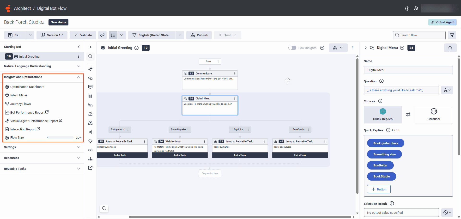 Insights and Optimizations menu