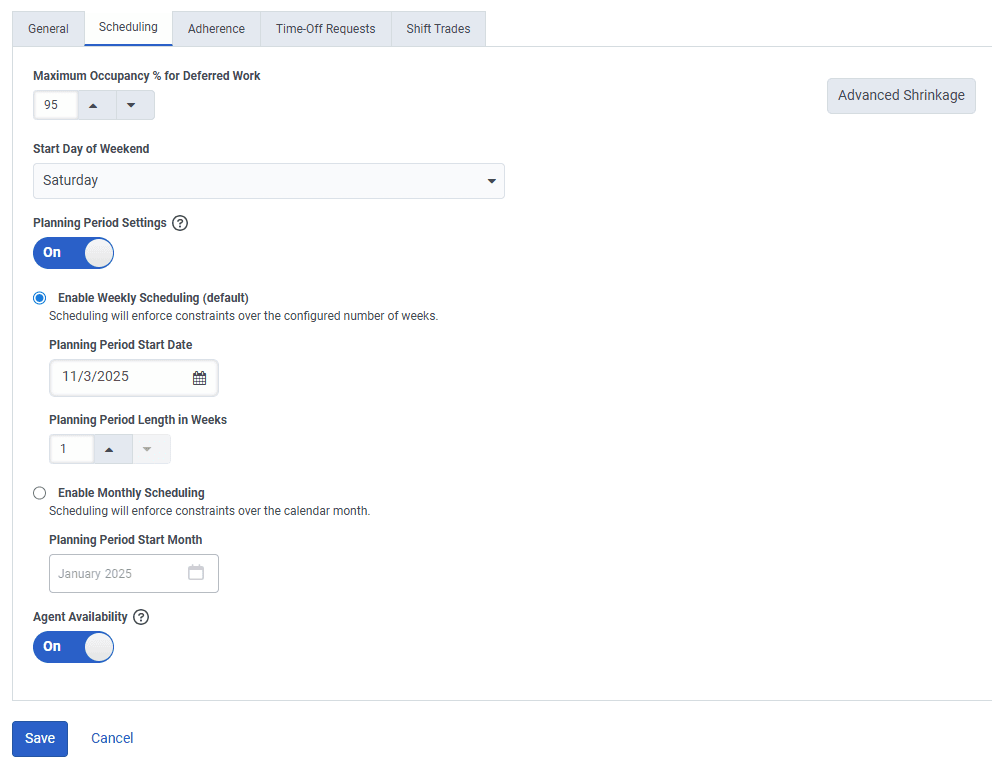 Displays the Scheduling tab in the Management Unit page