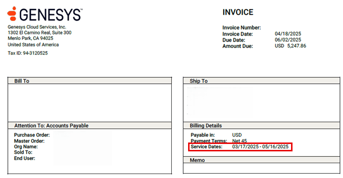 Usage and prepay items example