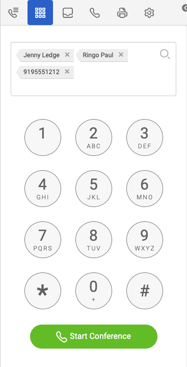 Click to enlarge. The Genesys Cloud calls dialpad with names and numbers entered