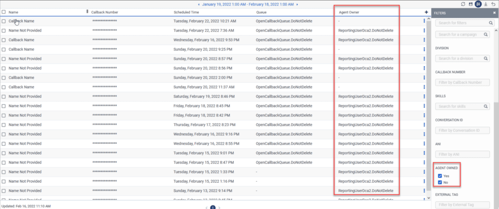 Click to enlarge. Agent owned column and filter