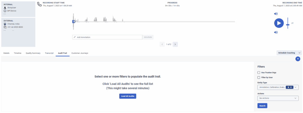 Click to enlarge. View an interaction's audit trail 1