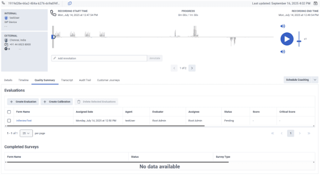 Click to enlarge. View an interaction's quality summary