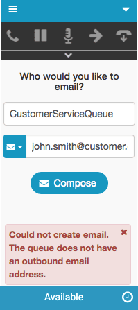 Click to enlarge. Error message about queue lacking an outbound email address