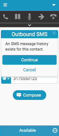 Click to enlarge. Message indicating that SMS message history exists