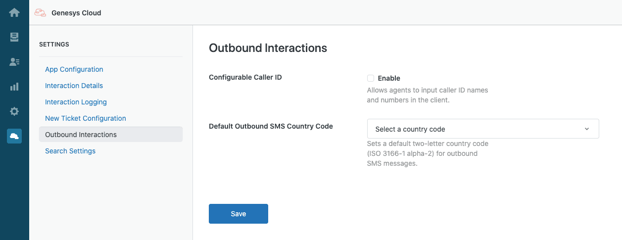 Click to enlarge. Settings for Outbound Interactions in Genesys Cloud for Zendesk