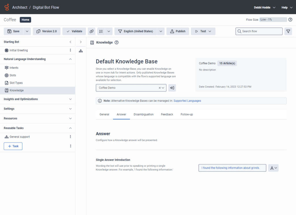 Click to enlarge. Architect Knowledge Answer tab view