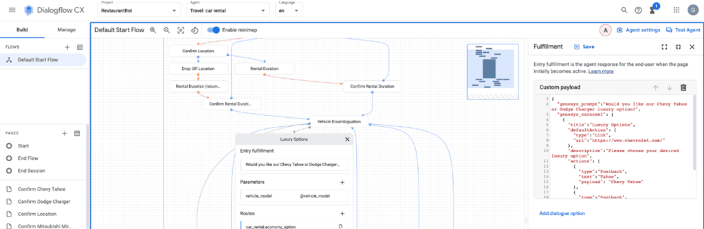 Click to enlarge. Cards in Google Dialogflow CX
