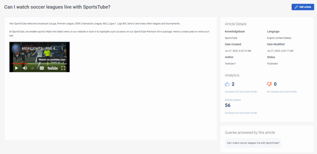 Click to enlarge. Knowledge optimizer article view