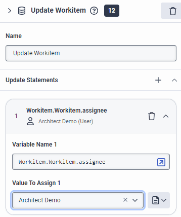 Click to enlarge. Update Workitem action variable for assignee