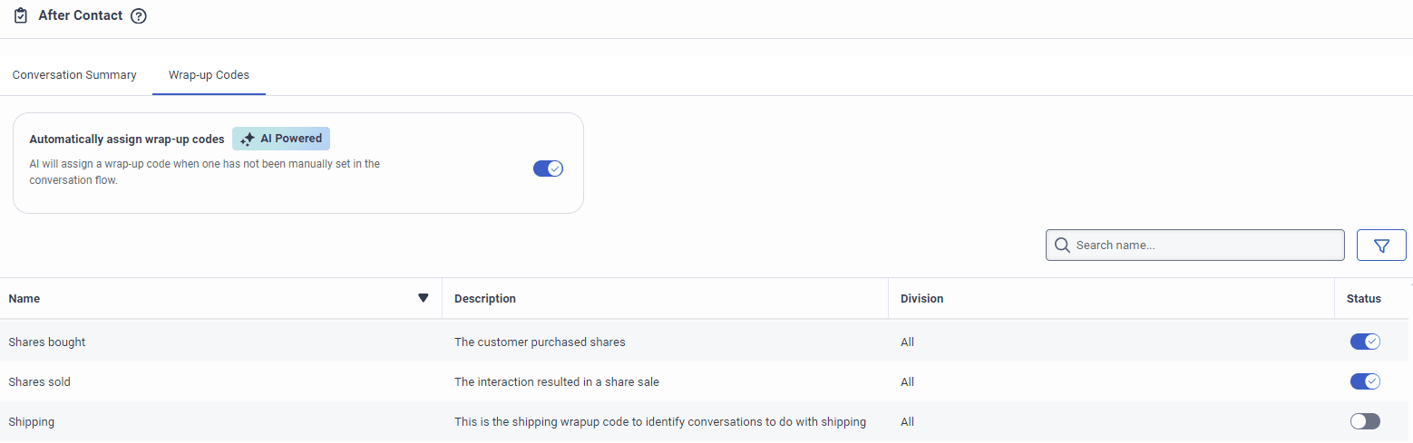 Click to enlarge. Assign wrap-up codes with Virtual Agent