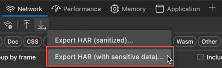 Click to enlarge. Option to export HAR file with sensitive data on Microsoft Edge