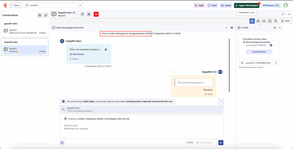 Click to enlarge. Google Business profile agent desktop