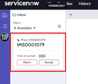 Click to enlarge. Accept or reject a call in the ServiceNow workspace.